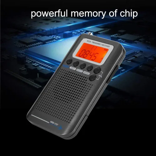 Miniatura 5 de Radio portátil, receptor de radio de banda de avión con 4 modos de búsqueda, antena retráctil y pantalla LCD digital, grabadora de radio de banda