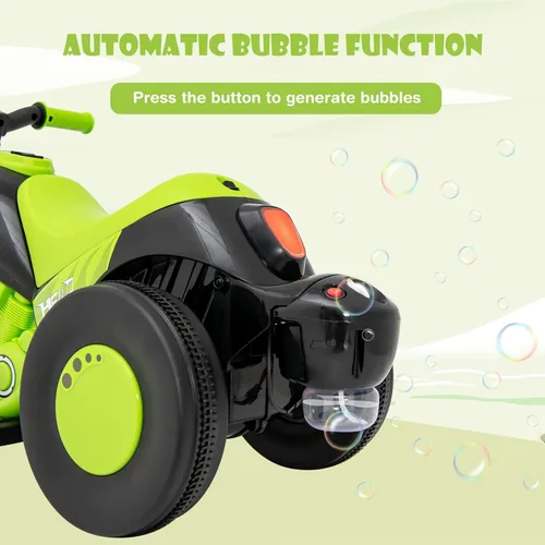 Miniatura 5 de OLAKIDS Motocicleta para niños, coche eléctrico de 6V con función automática de burbujas, pedal de pie, faro, música, vehículo de 3 ruedas Manzana