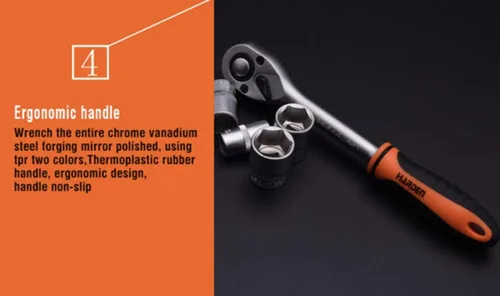 Miniatura 6 de Edward Tools Pro - Juego de llaves de vaso métricas de 1/4 pulgadas, 13 piezas, acero cromado resistente, mango de trinquete de liberación rápida