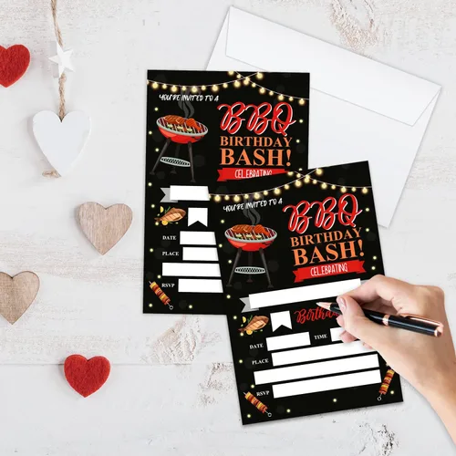 Miniatura 3 de Tarjetas de invitación de cumpleaños para barbacoa, invitaciones de fiesta de barbacoa, suministros de decoración de fiesta de cumpleaños