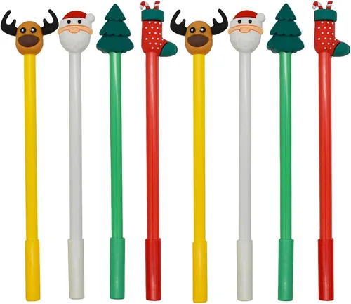 12 bolígrafos de Navidad con diseño de ciervo de la suerte, alce, Papá Noel, árbol de Navidad, Navidad, relleno de calcetines, bolígrafos para