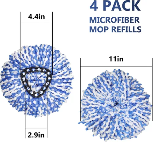 Miniatura 3 de Cabezal de repuesto para trapeador giratorio, paquete de 4 repuestos de fregona RinseClean compatibles con mopa giratoria O-Cedar, mopa de Azul