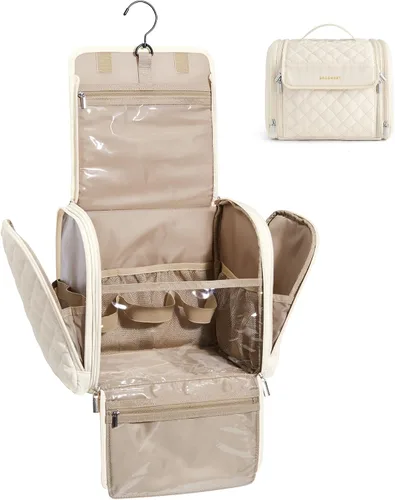 Miniatura 14 de BAGSMART Neceser de viaje para maquillaje con gancho para colgar, bolsa de cosméticos, organizador de gran capacidad, resistente al agua, para Beige