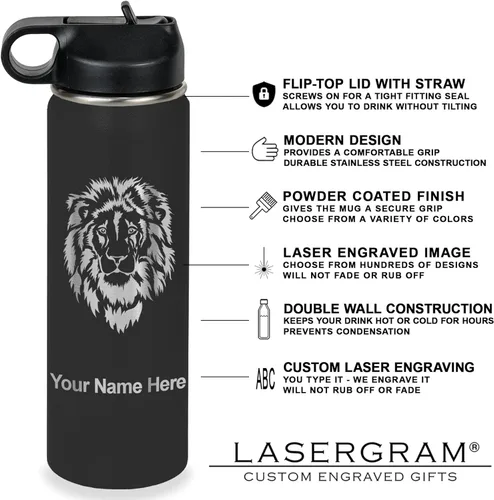 Miniatura 3 de LaserGram Botella de agua personalizada, bandera de Nicaragua, acero inoxidable de doble pared aislada al vacío con popote superior, regalo grabado