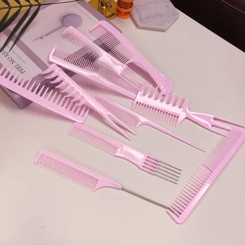Miniatura 3 de Juego de 10 peines profesionales para peinados - Peines de púa de dientes gruesos y finos para peluquería