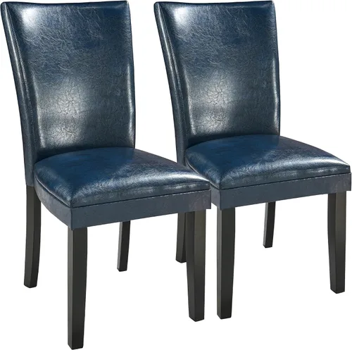 LEEMTORIG Juego de 2 sillas de comedor de piel sintética modernas de mediados de siglo, sillas Parsons tapizadas de lujo con patas de madera maciza,