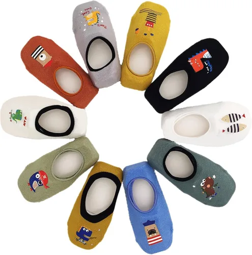 JUNOAI Toddler Non Skid No Show Socks - Low Cut Anti Slip Grip Slippers for Baby Kids Boys Girls 10 Pairs