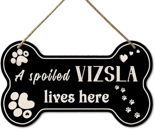 Placa de madera de hueso de perro A Spoiled Vizsla Lives Here Dog Lover rústico letrero colgante de madera decoración de pata de mascota colgante d-8