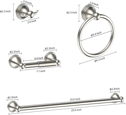 Miniatura 4 de Newfun Juego de 8 accesorios de baño de níquel cepillado para baño, juego de accesorios de baño, 2 toalleros de 24 pulgadas para baño, 2 soportes