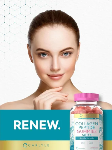 Miniatura 6 de Carlyle Gomitas de colágeno Suplemento de belleza con sabor a fresa Péptidos de colágeno para mujeres y hombres Tipo 1 y 3 Sin OMG, sin