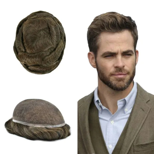 Miniatura 115 de PUNRU HAIR Completo Swiss Lace Toupee para hombres Sistema de cabello humano real Sistema de reemplazo de cabello humano para hombre Toupee