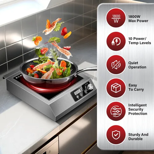 Miniatura 2 de Cocina de inducción comercial de 3500 W: cuenta con control de potencia de precisión de 10 niveles y enfriamiento de bajo ruido para chefs caseros