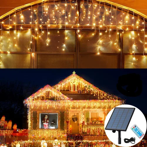Miniatura 9 de KiflyTooin Luces Solares de Navidad para Exteriores Impermeables Luces de Cortina para Decoraciones de Navidad 320 LED 29.5 pies 60 Gotas, Luces