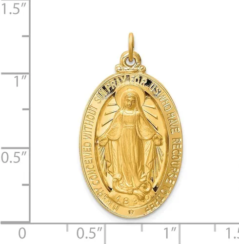 Miniatura 3 de FB Jewels Oro amarillo de 14 quilates pulido sólidosatén medalla milagrosa ovalada 3D