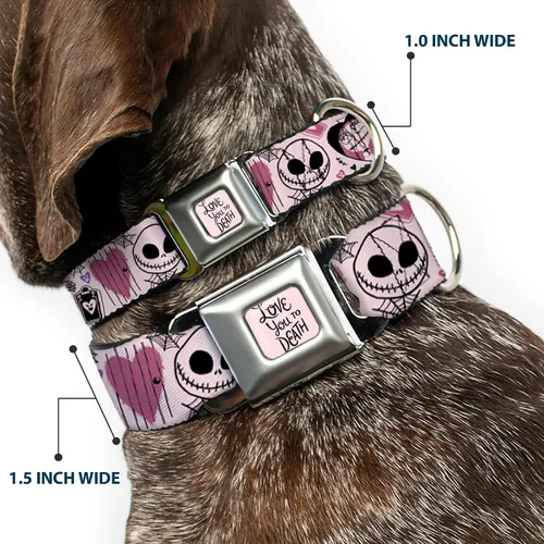 Miniatura 2 de Collar para mascotas de Disney, collar de perro, hebilla de cinturón de seguridad de metal, The Nightmare Before Christmas Jack and Sally Doodles