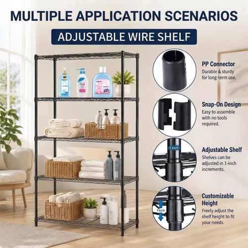 Miniatura 6 de Dkeli Estantes de almacenamiento de metal resistentes ajustables de 5 niveles, capacidad de 250 por estante, 36 x 14 x 72 pulgadas, estante de Negro