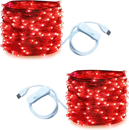 Miniatura 11 de RUICHEN Guirnalda de luces USB de 33 pies, 100 luces LED con interruptor de encendido/apagado (blanco cálido, paquete de 2)