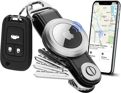 Llavero para Airtag - Llavero compacto para Airtag | Organizador de llaves Airtag de cuero, organizador de llaves con llavero Airtag, compatible con