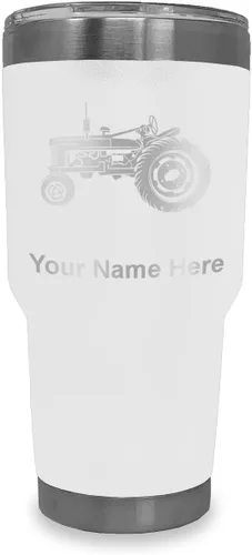 Miniatura 17 de LaserGram Vaso aislado al vacío de 20 onzas, Old Farm Tractor, grabado personalizado incluido (negro)