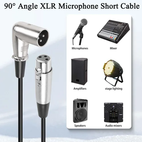 Miniatura 4 de QIANRENON Cable corto de micrófono XLR de 90 ángulos – Cable de extensión de audio equilibrado macho a hembra de 3 pines XLR de ángulo recto