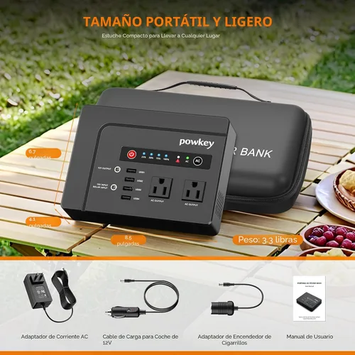 Miniatura 6 de Powkey Estación de Energía Portátil 200W, Paquete de Batería de Generador Solar Portátil 146Wh con 2 Salidas de CA de Onda Senoidal Pura/4 USB A/1
