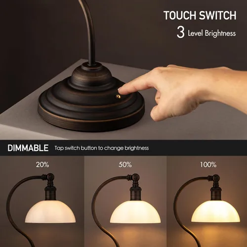 Miniatura 2 de O'Bright Bankers - Lámpara de mesa LED inalámbrica, funciona con batería, recargable, atenuación de 3 niveles, carga universal USB-C, cabezal