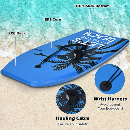 Miniatura 2 de GYMAX Tablas de Bodyboard para Playa, Tabla de Bodyboard de 33"/37"/41" con Núcleo de Espuma EPS, Cola en Media Luna, Doble Canal y Correa