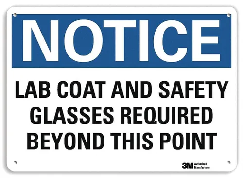 Smartsign U5-1303-RA_14X10 "Aviso de laboratorio de abrigo y gafas de seguridad requeridas más allá de este punto" cartel reflectante de aluminio