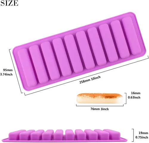 Miniatura 2 de FUNSHOWCASE Rectangular Oblong Chocolate Cracker Bar Stick Block Ice Tube Jelly Tray Cilindro Silicona Candy Mold