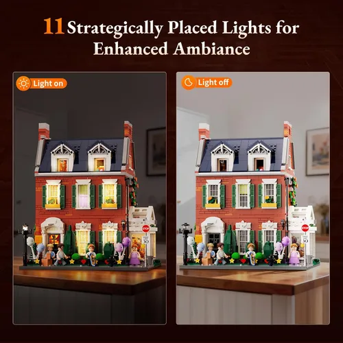 Miniatura 4 de LUMIBRICKS Redbrick Row House Lighting - Juego de ladrillos de construcción – Kit de exhibición de colección de modelos de construcción modular