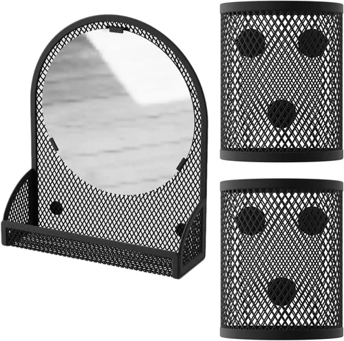 Svartur Espejo magnético negro con 2 soportes para lápices, organizador de casillero para el trabajo, escuela, oficina, gimnasio, nevera