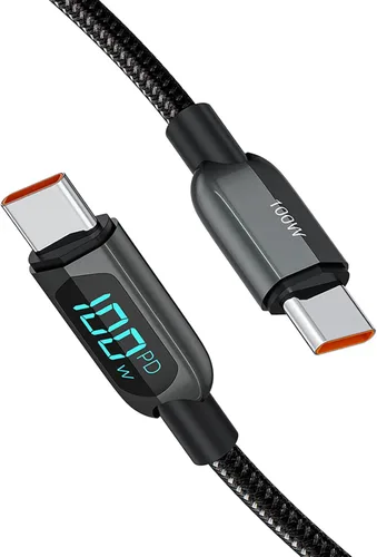 Miniatura 10 de CableCreation Cable USB C a USB C de 6.6 pies, paquete de 2 unidades PD de 100 W con pantalla LED, cable USB C duradero trenzado con pantalla