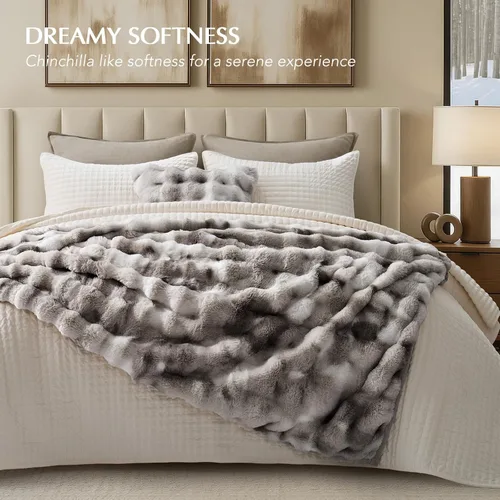 Miniatura 2 de EverGrace - Manta ultra suave de lujo, esponjosa, de pelo de conejo sintético, cálida y gruesa, para cama, reversible, para sofá, silla, color gris