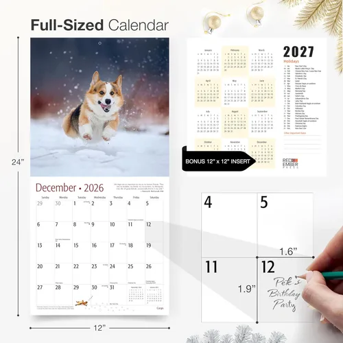 Miniatura 5 de RED EMBER Select - Calendario de pared Corgis 2026 de 12 meses 12 x 24 pulgadas abierto Papel grueso y resistente Regalo Calendario 2026