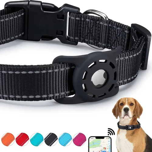 Miniatura 16 de Collar reflectante para perro, compatible con AirTag, collar de nailon para perros pequeños, medianos, grandes y extra grandes Naranja