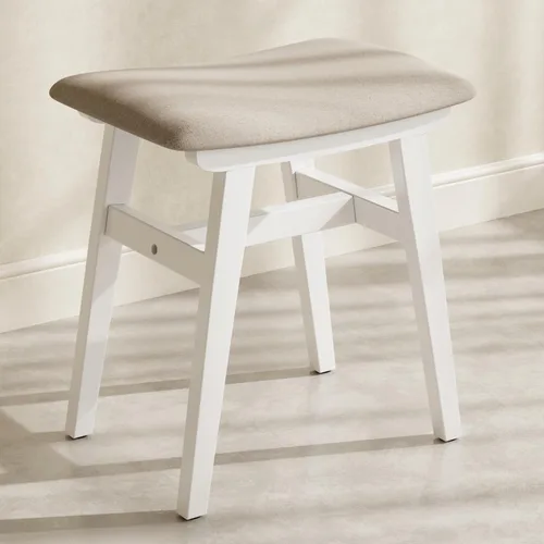 Miniatura 10 de Muwuele Taburete de tocador de madera maciza, silla de maquillaje compacta con cojín de sillín, asiento de esponja de alto rebote cubierto de lino