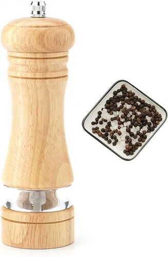 Miniatura 12 de Molinillo de pimienta, molinillo de sal, molinillo de sal y pimienta de madera, molinillos manuales de sal y pimienta con ventana acrílica, 2-Roble