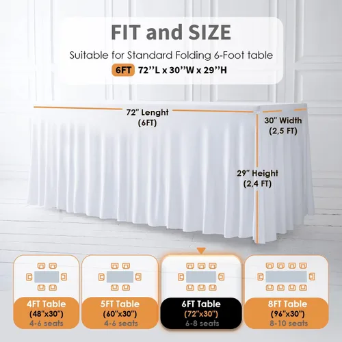 Miniatura 7 de Your Magic Moment Falda de mesa de elastano para mesas rectangulares de 6 pies de 6 pies, color blanco, 1 pieza, mantel ajustable blanco