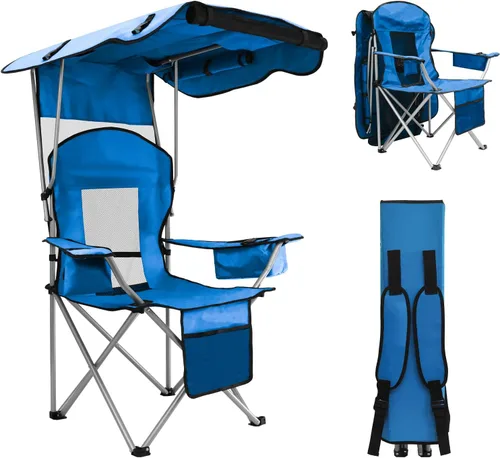 Miniatura 8 de BDL Silla de camping con toldo y sillas de playa plegables portátiles con refrigerador, respaldo de malla, portavasos y bolsillo para campamento