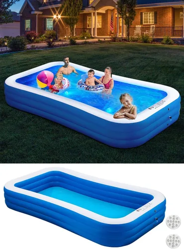 Miniatura 7 de Piscina inflable con luces de piscina, 130 x 72 x 22 pulgadas, piscina familiar inflable grande de tamaño completo, fiesta acuática de verano, al