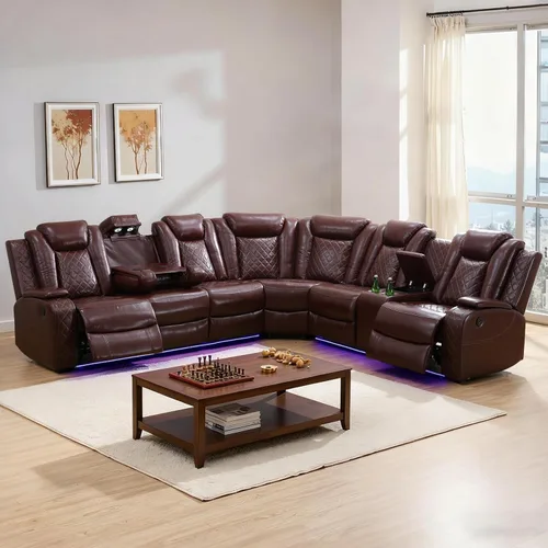 Miniatura 9 de Sofá reclinable de cuero eléctrico, sofá modular de lujo con movimiento eléctrico, asiento ejecutivo de cine en casa, consola de alimentación USB e