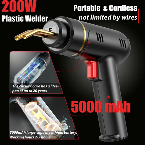 Miniatura 2 de Soldador de plástico inalámbrico de 200W, kit de soldadura de plástico con 1200 grapas calientes, pistola de soldadura de plástico recargable por