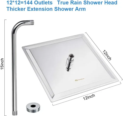 Miniatura 4 de NearMoon - Alcachofa de ducha de lluvia cuadrada con brazo extensible, de acero inoxidable grande, cascada, cobertura de cuerpo completo