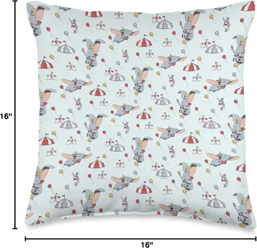 Miniatura 4 de Disney Almohada clásica de Dumbo Circus con estampado de elefante, 16 x 16 pulgadas, multicolor
