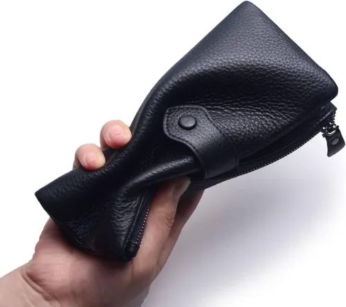 Miniatura 2 de Bveyzi - Cartera de cuero suave para mujer con bloqueo RFID, billetera plegable con doble cierre, porta-tarjetas para damas Soft, RFID Blocking