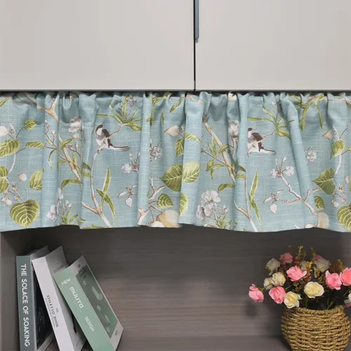 Cenefa de pájaros vintage para cocina, baño, cenefa de estilo de casa de campo para ventana pequeña, cortina corta de lino mezclado, bolsillo para