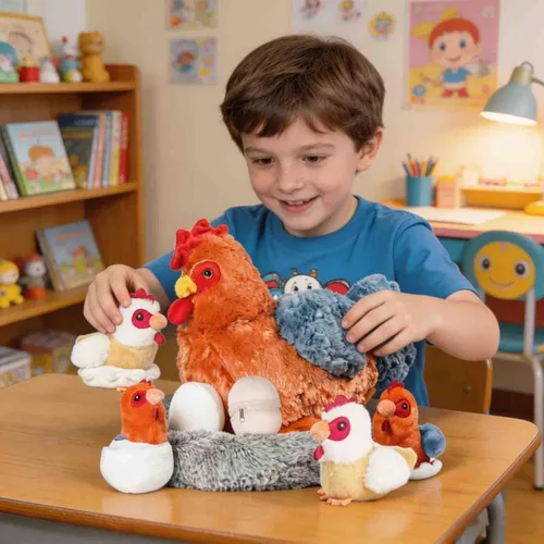 Miniatura 3 de Juego de peluche de pollo 9 en 1, juguete de peluche de pollo para niños, gallina ponedora de huevos con cremallera, pollos y huevos, juguetes