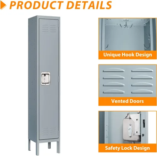 Miniatura 4 de Casillero de Metal para el Hogar, Vestidor, Gimnasio, Casilleros de Almacenamiento de Acero de 65.98" para Empleados, Gabinete con Cerradura con 1