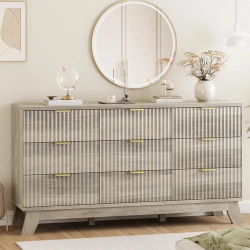 Miniatura 14 de Xixini - Cómoda moderna de madera acanalada para dormitorio, sala estar, pasillo o armario, para organizar y almacenar ropa o soporte de TV, 6 Roble