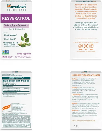 Miniatura 7 de Himalaya Resveratrol para un envejecimiento saludable y apoyo antioxidante, 1,000 mg de resveratrol, con 500 mg de trans-resveratrol diario, 60